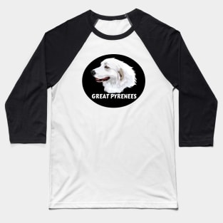 Great Pyrenees Dog Breed Profile Art Baseball T-Shirt
